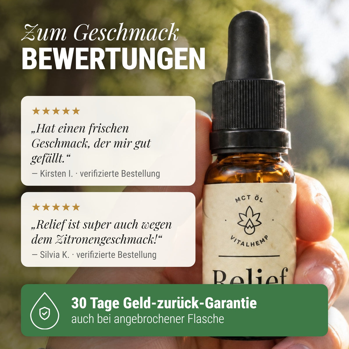 Relief-Öl 10 % CBD + CBG: Zum Geschmack Bewertungen