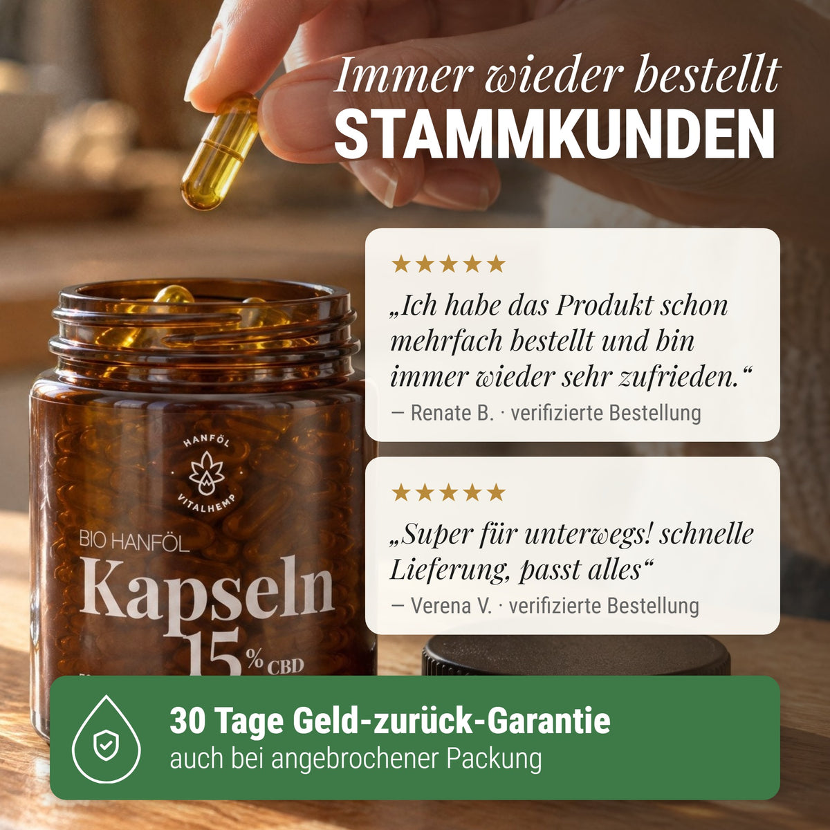 CBD-Kapseln 15 %: Immer wieder bestellt Stammkunden