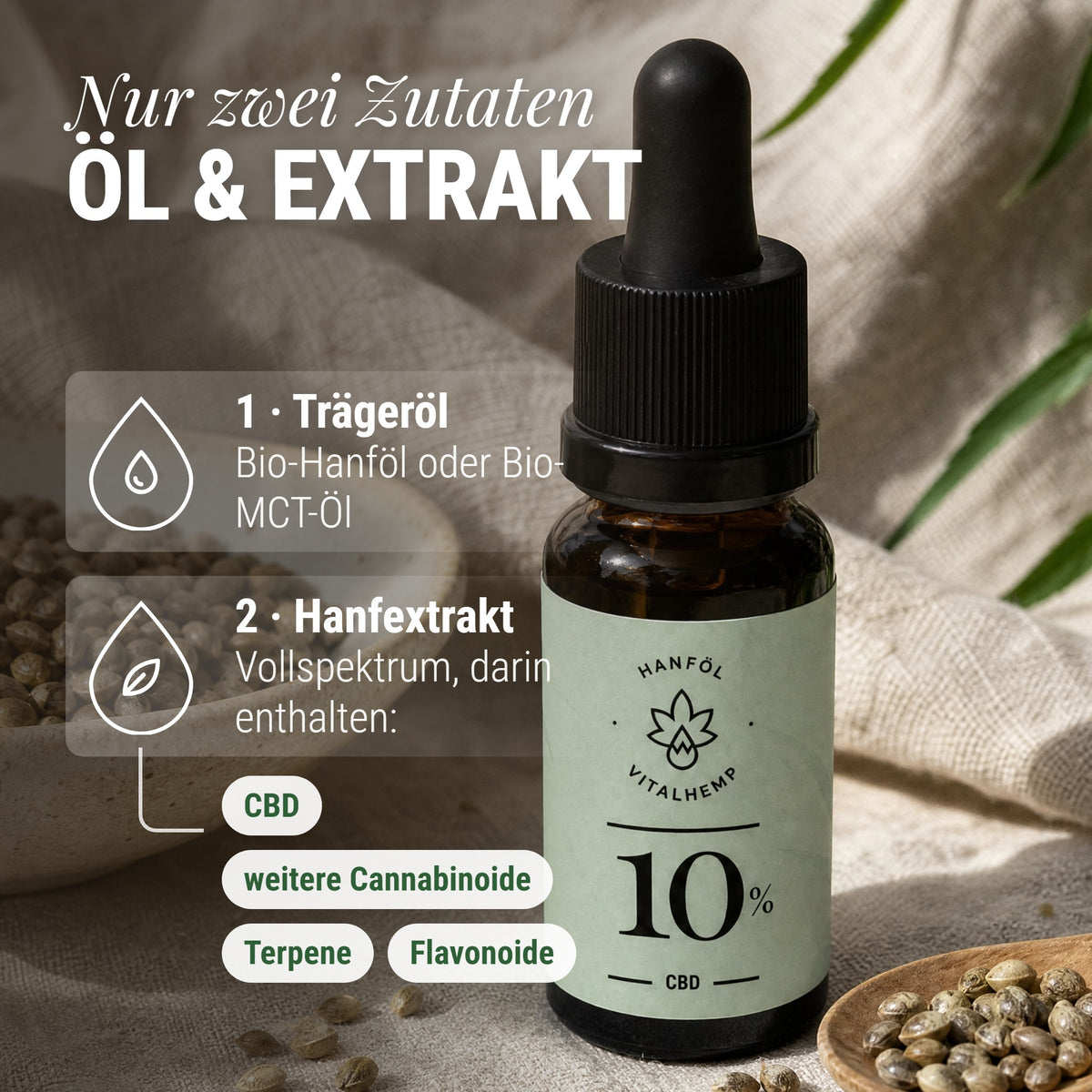 CBD-Öl 10 %: Nur zwei Zutaten Öl & Extrakt