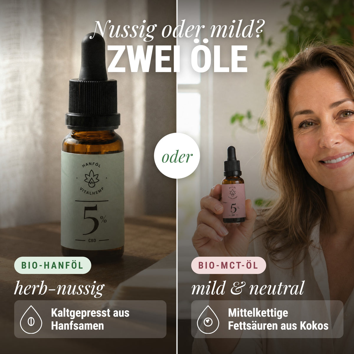 CBD-Öl 5 %: Nussig oder mild? Zwei Öle