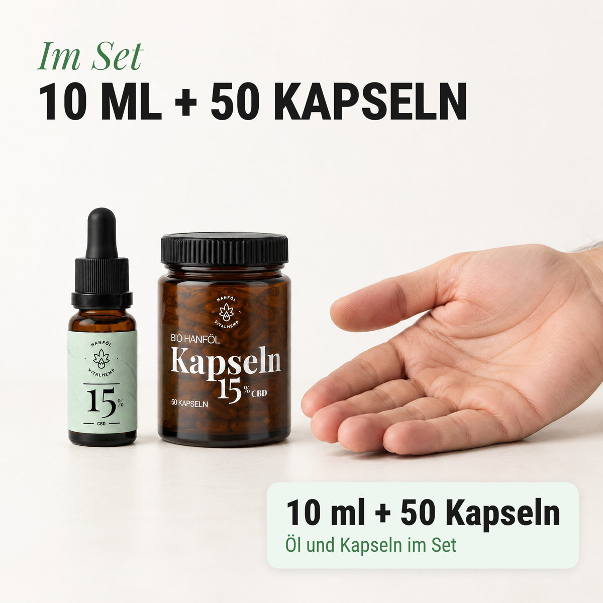 Zuhause-&-unterwegs-Set: Im Set 10 ml + 50 Kapseln