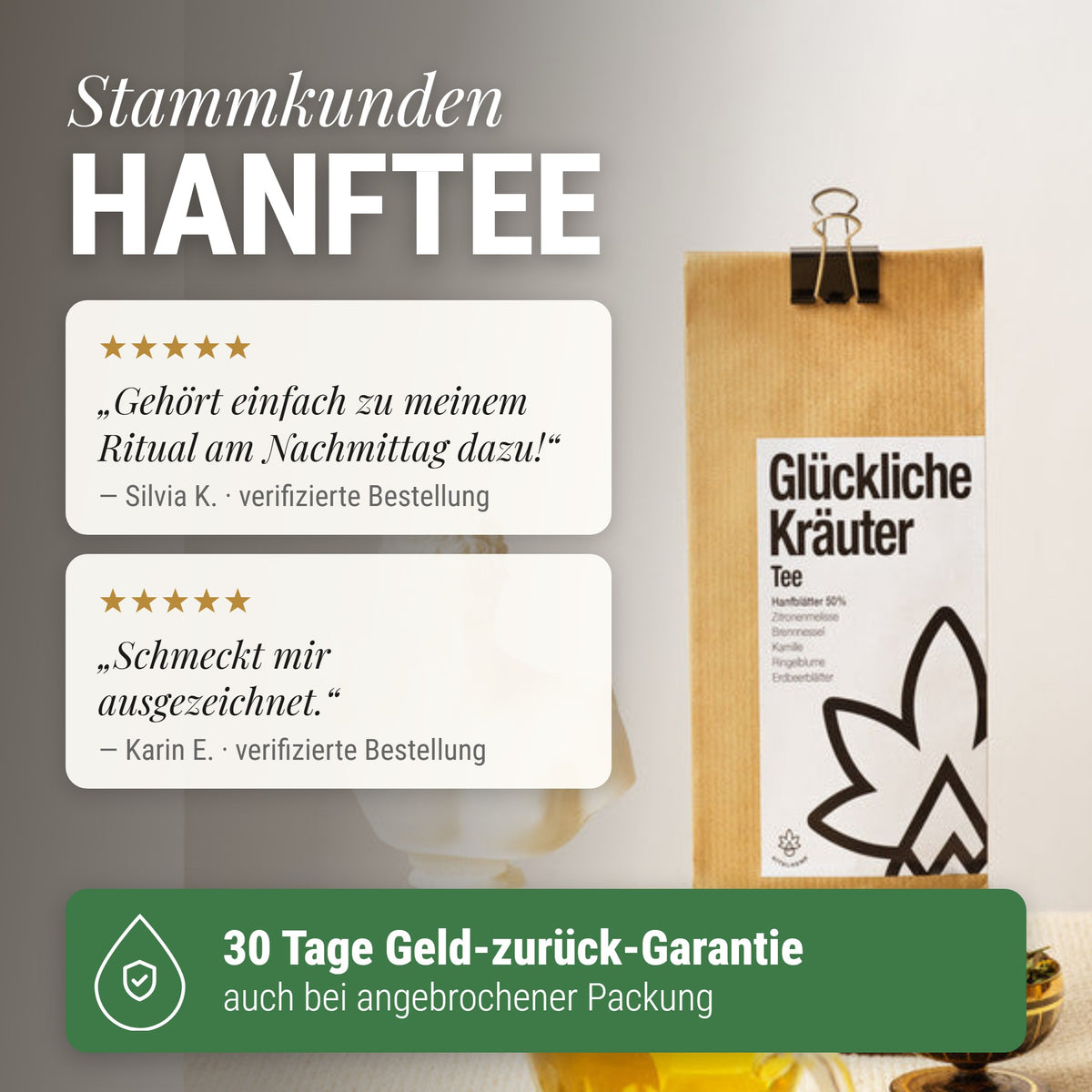 Bio-Hanftee mit Kräutern: Stammkunden Hanftee