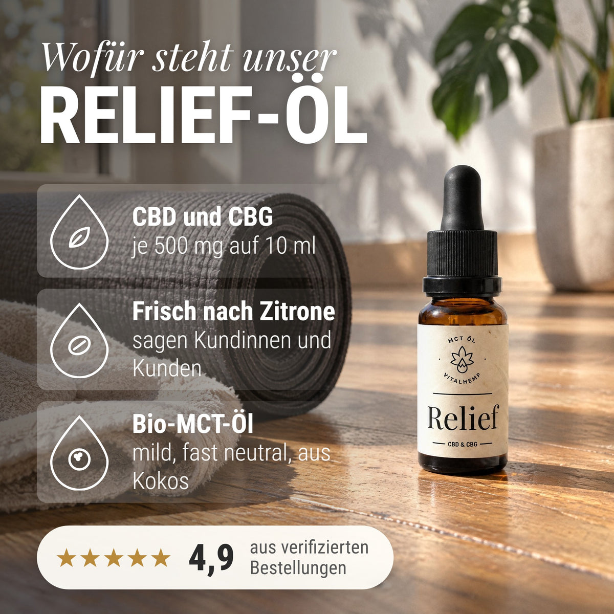 Relief-Öl 10 % CBD + CBG: Wofür steht unser Relief-Öl