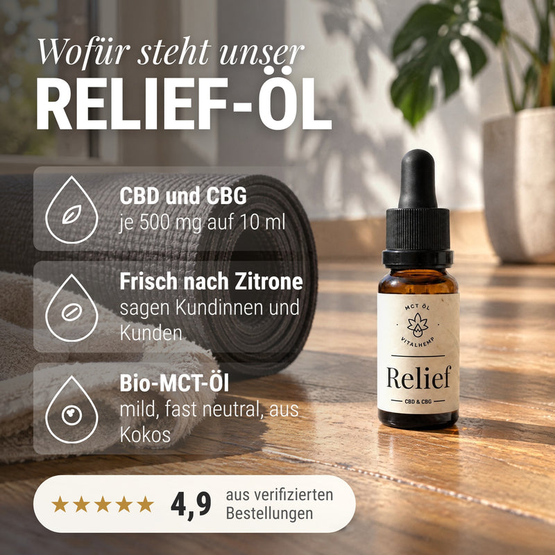 Relief-Öl 10 % CBD + CBG: Wofür steht unser Relief-Öl