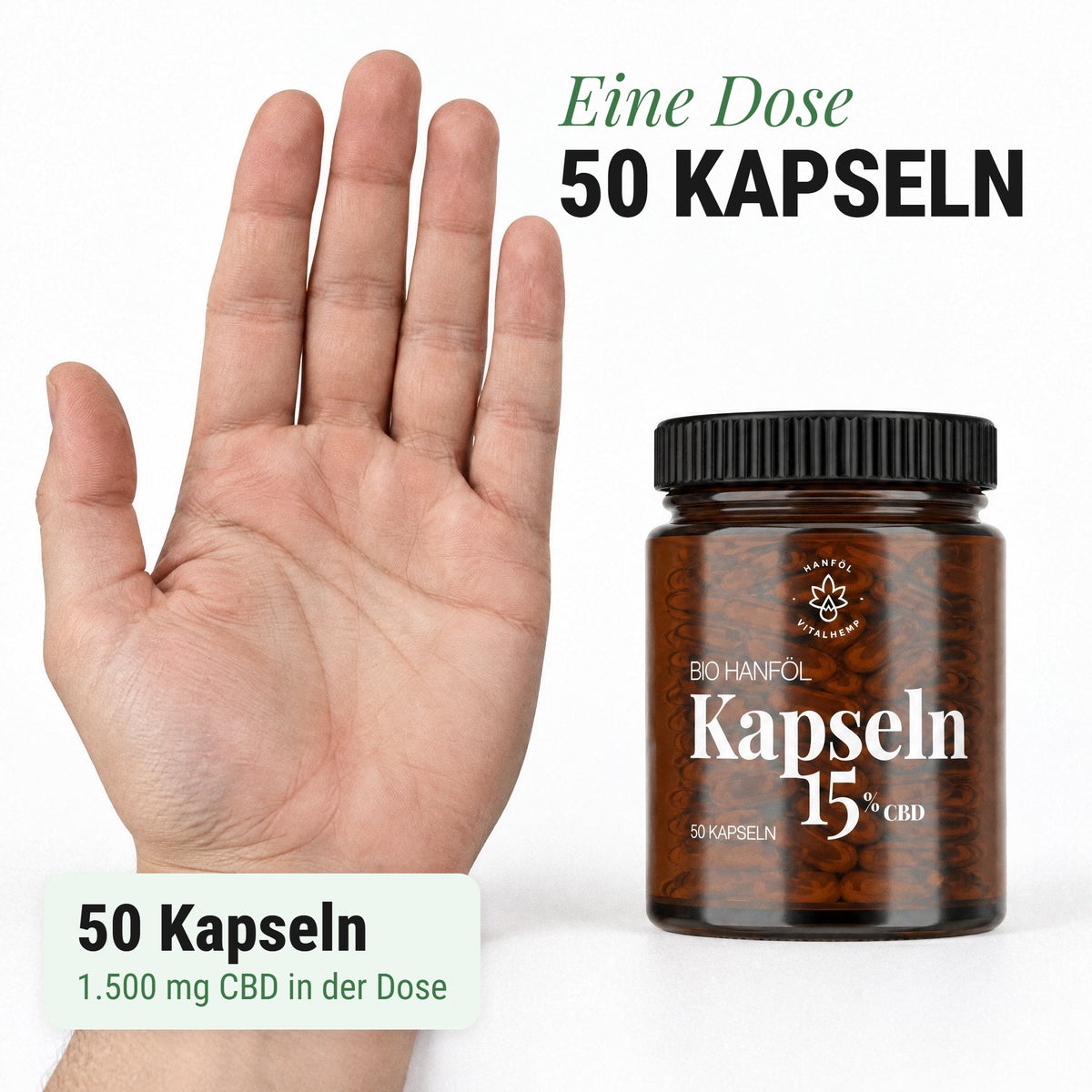 CBD-Kapseln 15 %: Eine Dose 50 Kapseln
