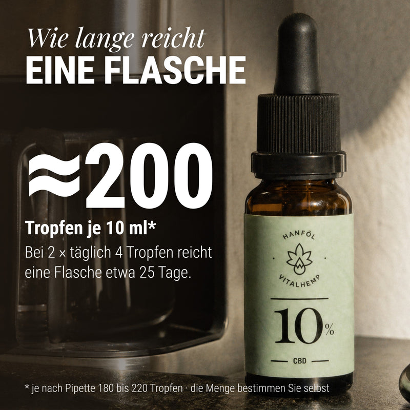 VITALHemp CBD-Öl, die Pipette am Abend