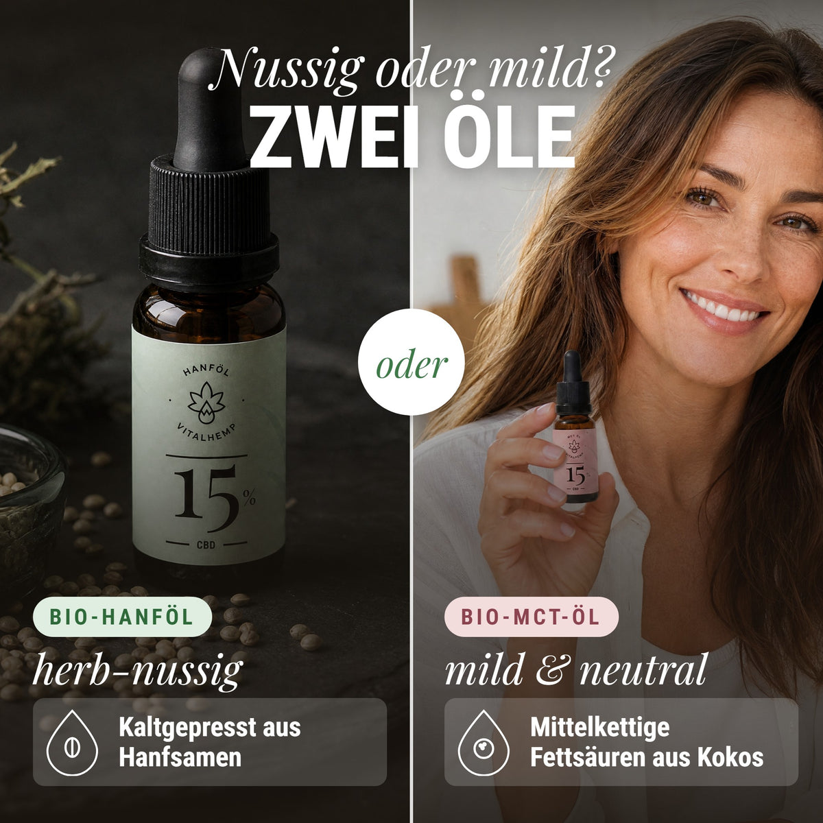 CBD-Öl 15 %: Nussig oder mild? Zwei Öle