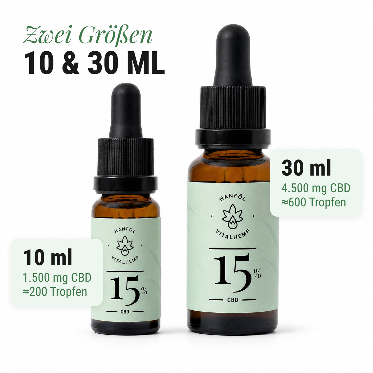 CBD-Öl 15 %: Zwei Größen 10 & 30 ml