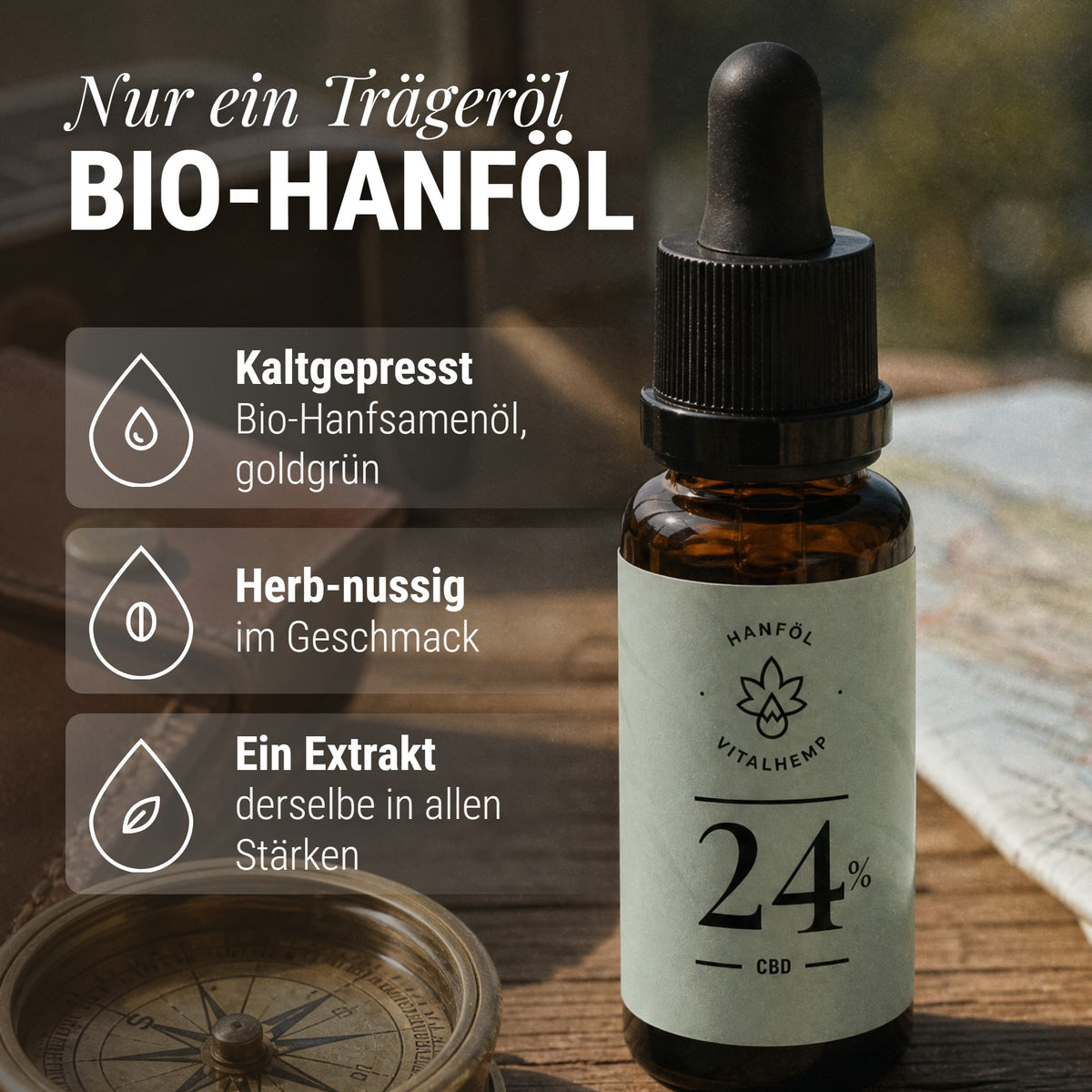 CBD-Öl 24 %: Nur ein Trägeröl Bio-Hanföl