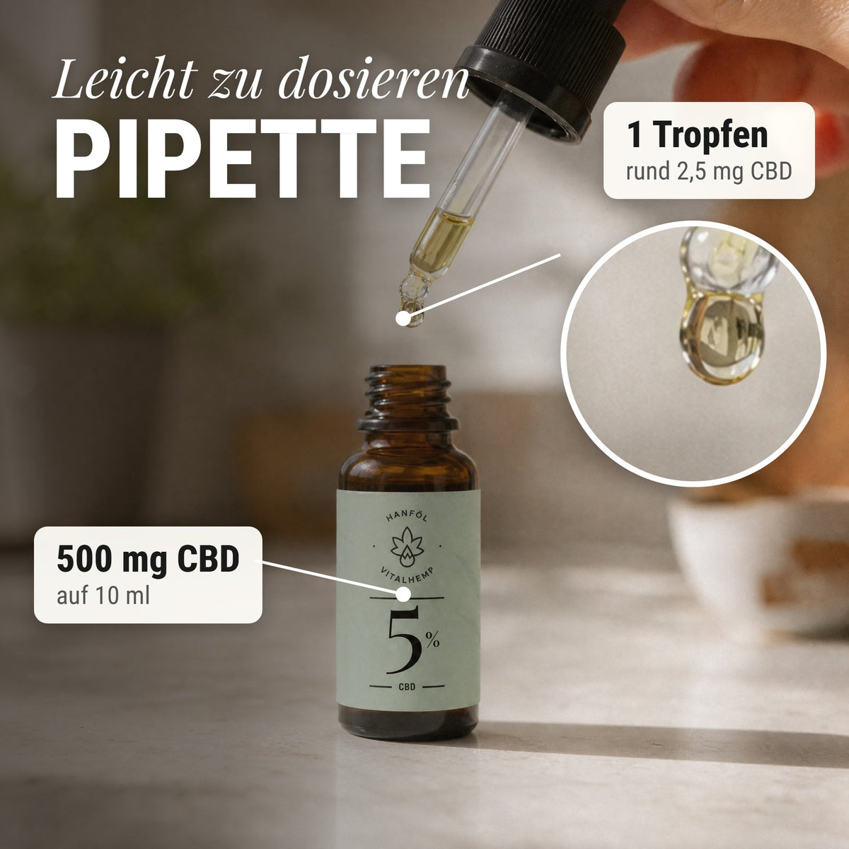 CBD-Öl 5 %: Leicht zu dosieren Pipette