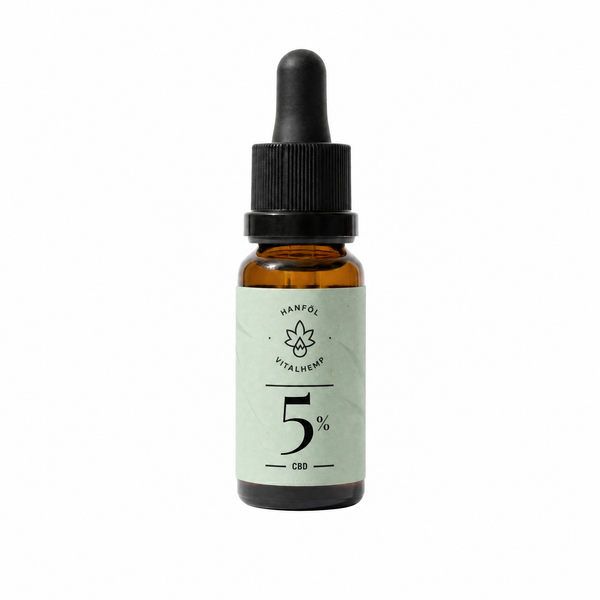 CBD-Öl 5 % in Bio-Hanföl, 10-ml-Flasche mit mintgrünem Etikett
