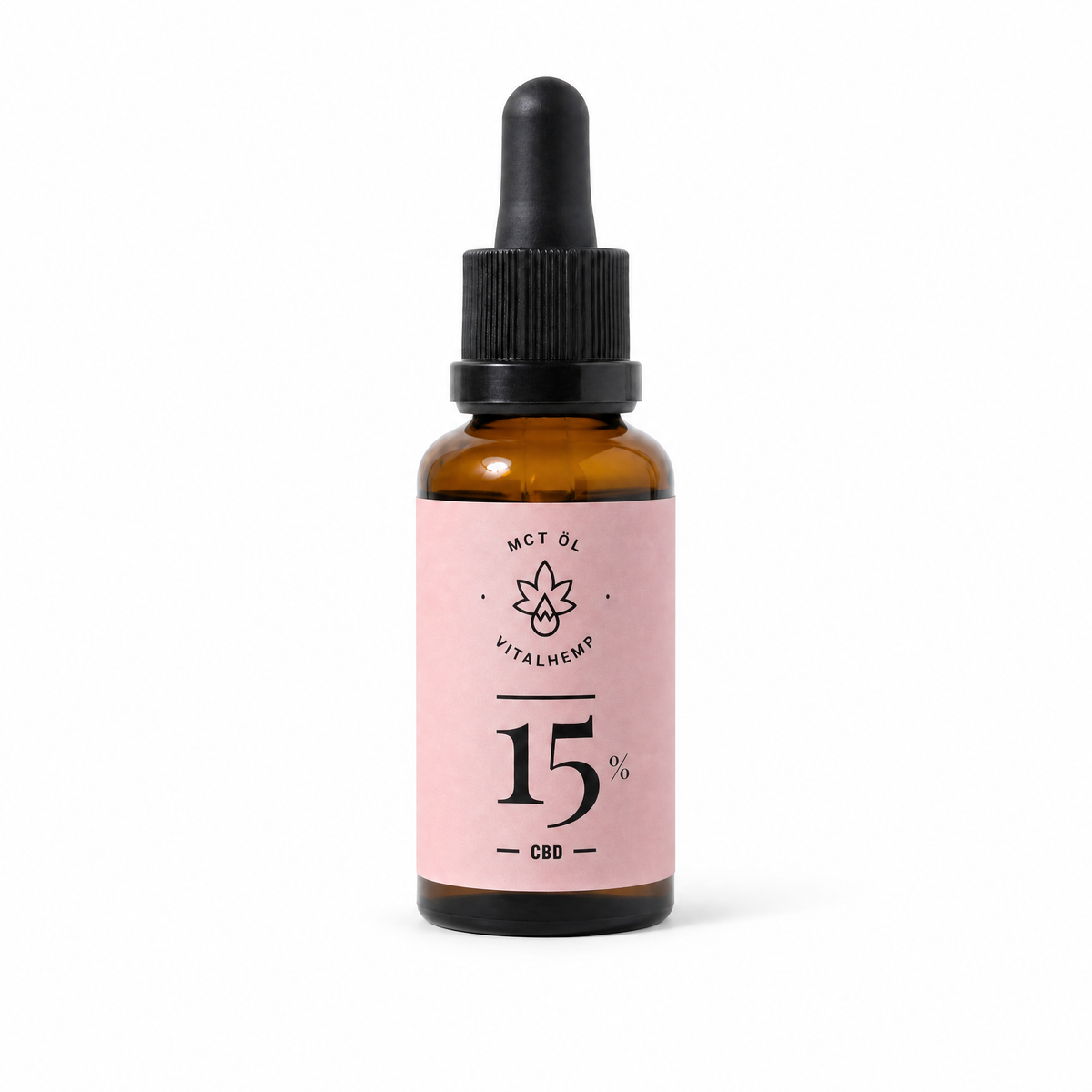 VITALHemp CBD-Oel 15 Prozent in Bio-MCT-Oel, 30-ml-Flasche mit rosefarbenem Etikett