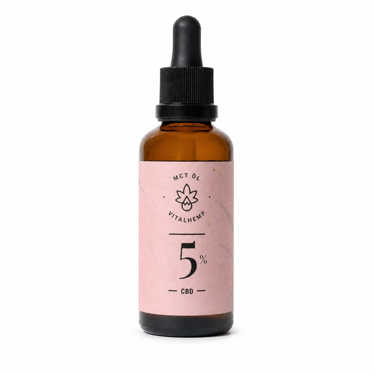 VITALHemp CBD-Oel 5 Prozent in Bio-MCT-Oel, 30-ml-Flasche mit rosefarbenem Etikett