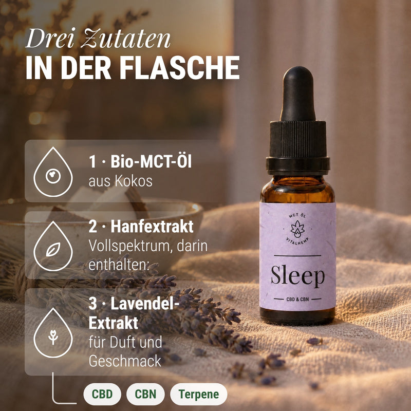 Sleep-Öl 10 % CBD + CBN: Drei Zutaten In der Flasche