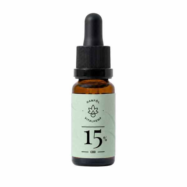 CBD-Öl 15 % in Bio-Hanföl, 10-ml-Flasche mit mintgrünem Etikett
