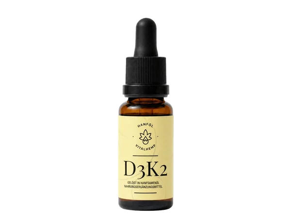 Eine Flasche VITALHemp Vitamin D3+K2