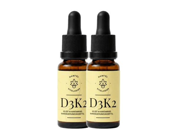Zwei Flaschen VITALHemp Vitamin D3+K2