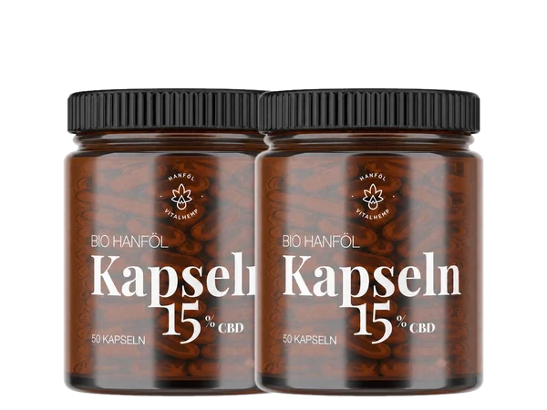 Zwei Dosen VITALHemp CBD-Kapseln 15 %