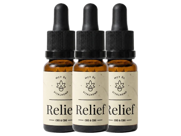 Drei Flaschen VITALHemp Relief-Öl
